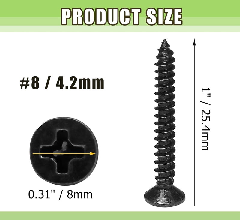 Jersvimc #8 x 1 Black Wood Screws - 120Pcs Oxide Coated Flat Head Screws, Carbon Steel 18-8 Black Screws Phillips Head Scrws for Wood Drywall Plastic Metal - Image 5